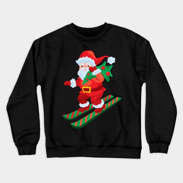 Santa on skis holding christmas Crewneck Sweatshirt by holidaystore